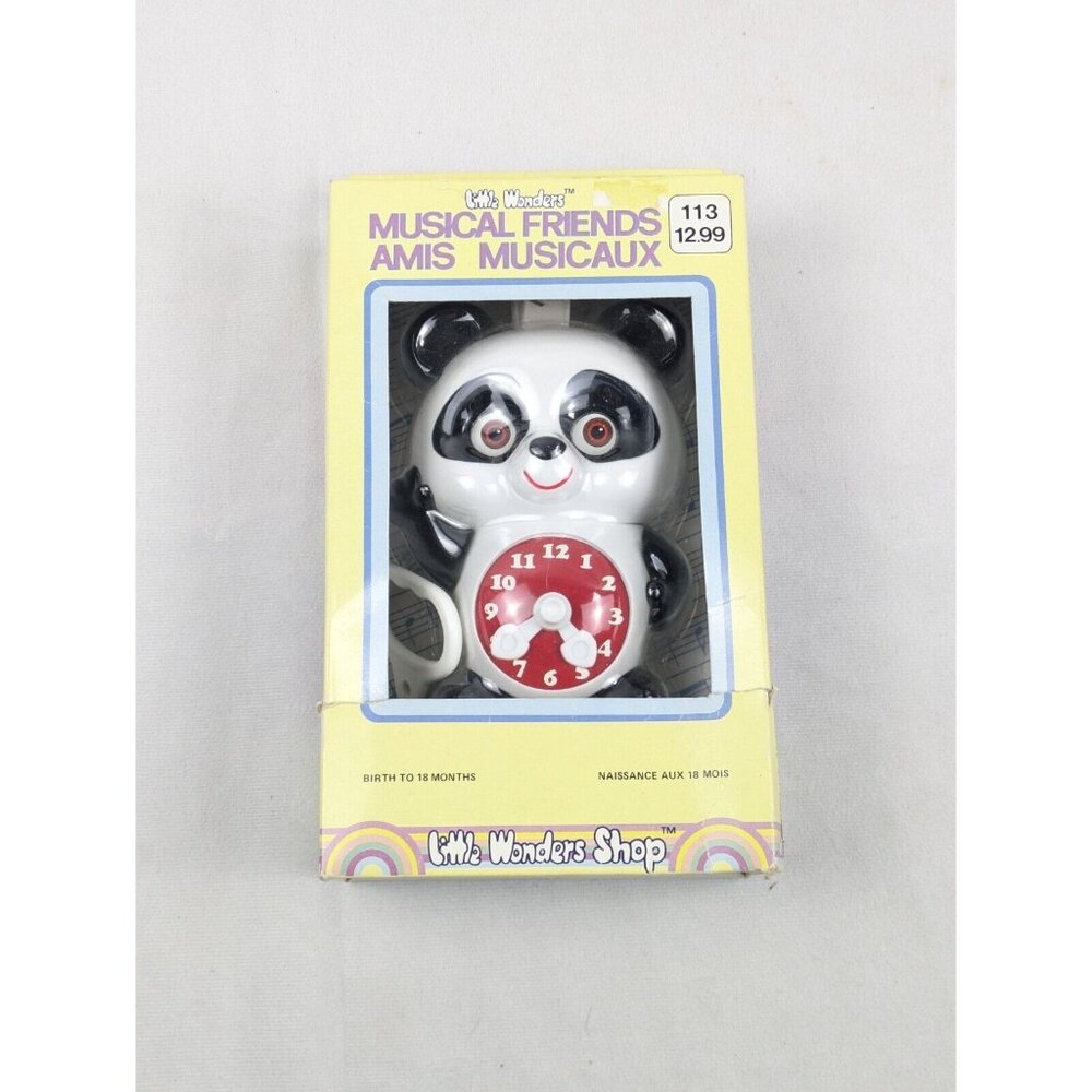 Vtg Little Wonders Shop Musical‎ Friends Panda Bear Clock Pull String Baby Toy